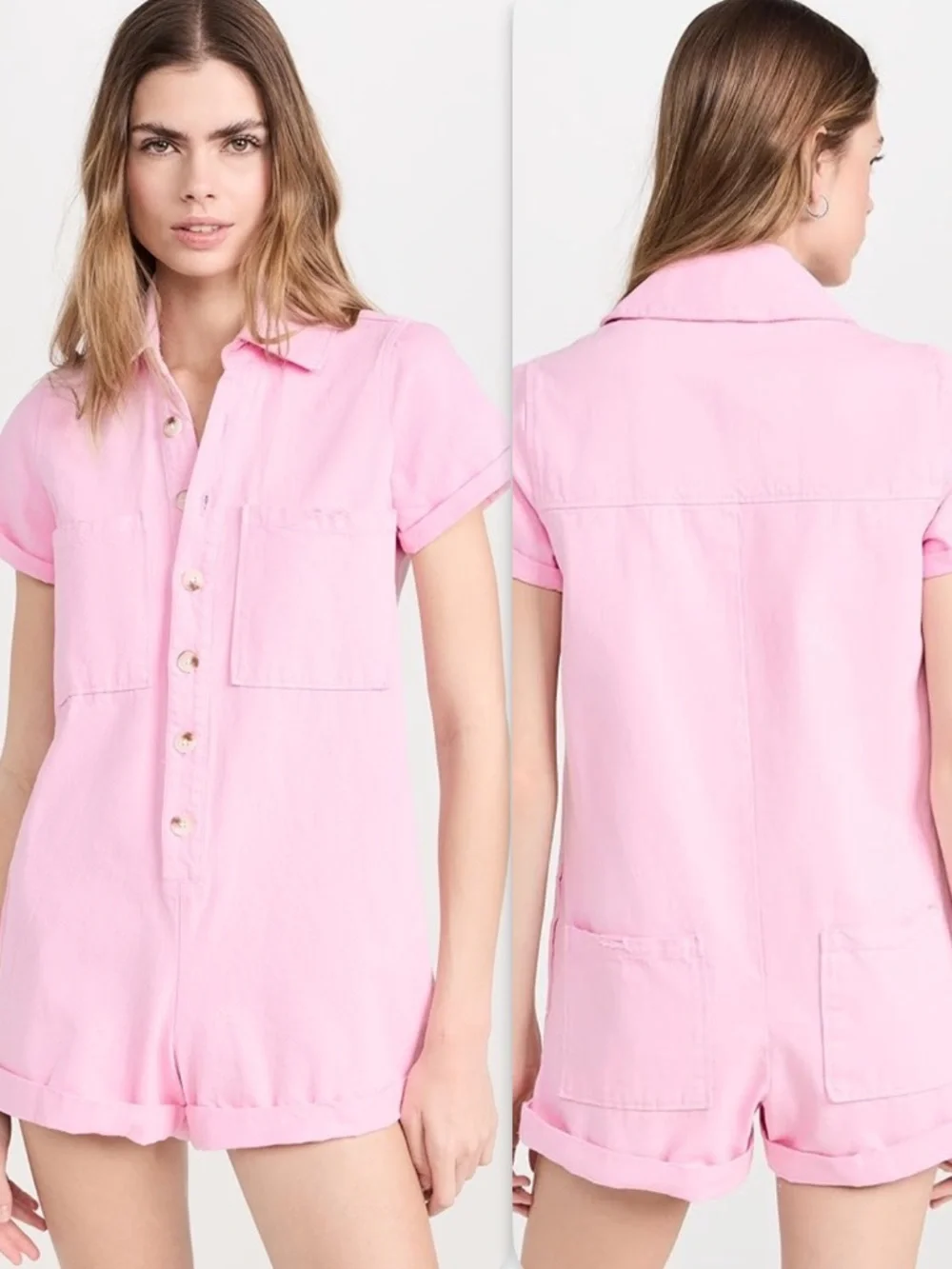 Show Me Your MuMu Range Romper Jumpsuit Pink Button Up NWT Size Medium Summer - Picture 1 of 14